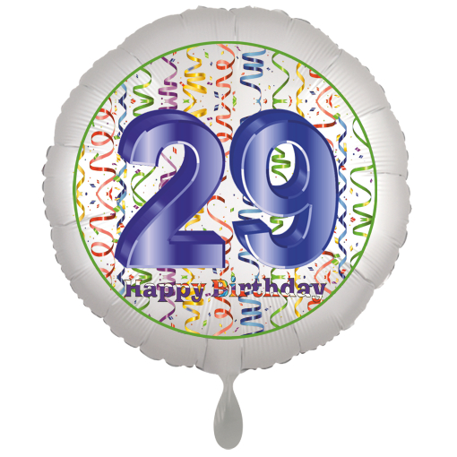 Folienballon, Luftballon zum 29. Geburtstag, Satin Weiss de luxe mit Helium
