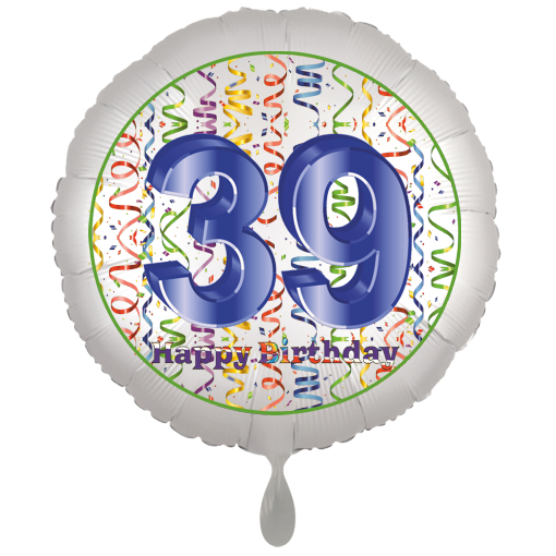 Folienballon, Luftballon zum 39. Geburtstag, Satin Weiss de luxe mit Helium