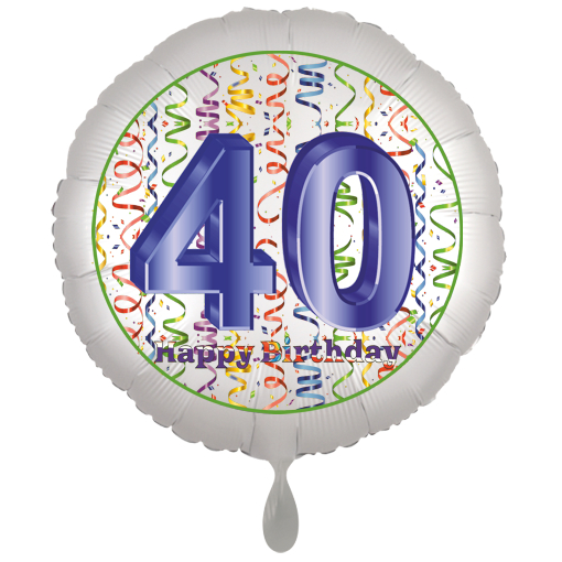 Folienballon, Luftballon zum 40. Geburtstag, Satin Weiss de luxe mit Helium