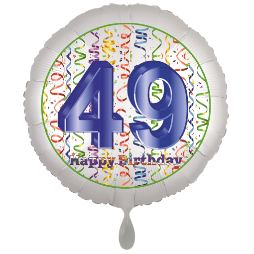 Folienballon, Luftballon zum 49. Geburtstag, Satin Weiss de luxe mit Helium