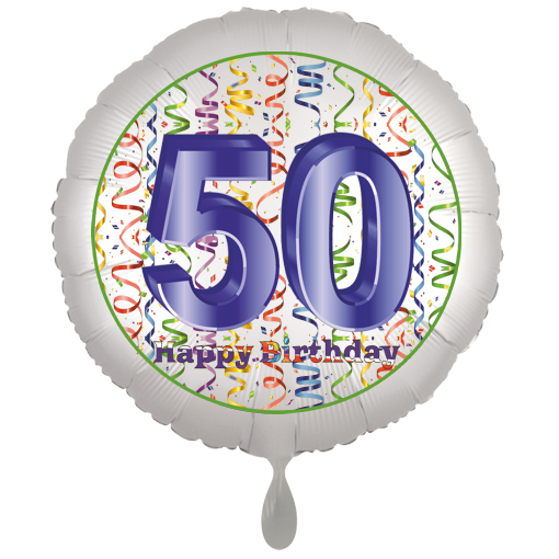 Folienballon, Luftballon zum 50. Geburtstag, Satin Weiss de luxe mit Helium