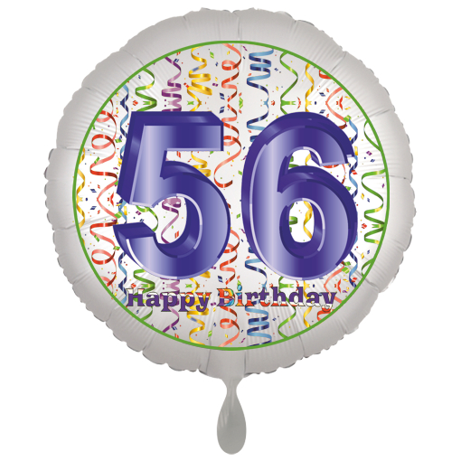 Folienballon, Luftballon zum 56. Geburtstag, Satin Weiss de luxe mit Helium