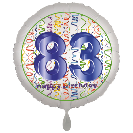 Folienballon, Luftballon zum 83. Geburtstag, Satin Weiss de luxe mit Helium