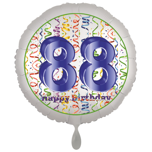 Folienballon, Luftballon zum 88. Geburtstag, Satin Weiss de luxe mit Helium
