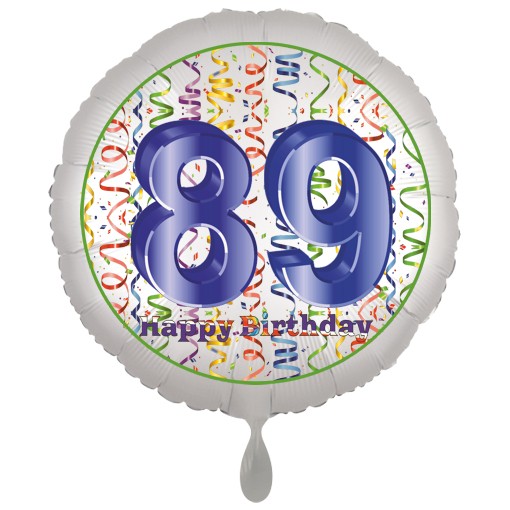 Folienballon, Luftballon zum 89. Geburtstag, Satin Weiss de luxe mit Helium