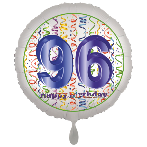 Folienballon, Luftballon zum 96. Geburtstag, Satin Weiss de luxe mit Helium