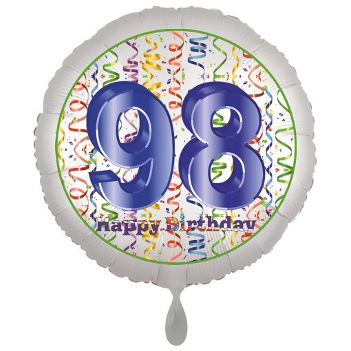 Folienballon, Luftballon zum 98. Geburtstag, Satin Weiss de luxe mit Helium