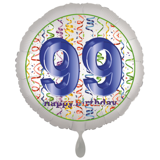 Folienballon, Luftballon zum 99. Geburtstag, Satin Weiss de luxe mit Helium