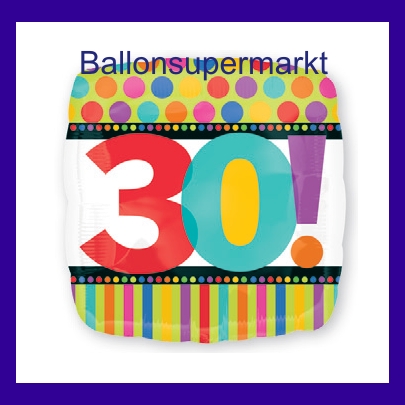Luftballon aus Folie mit Helium zum 30. Geburtstag, Dots and Stripes