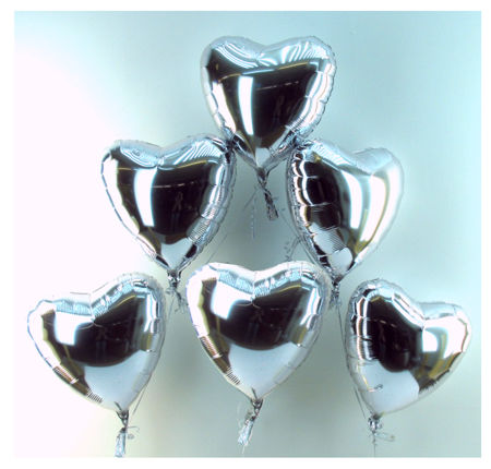 Bouquet 2 aus Luftballons zur silbernen Hochzeit, silberne Herzluftballons mit Ballongas, Folien-Luftballons in Herzform