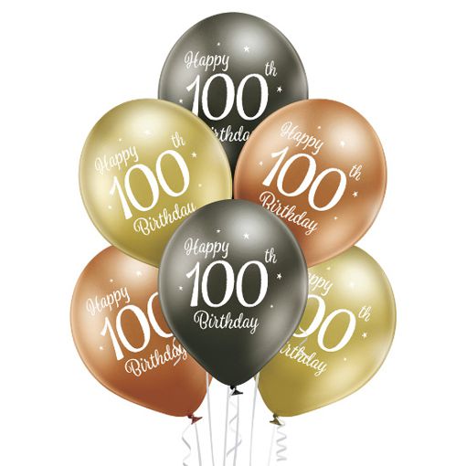 Luftballons Happy 100th Birthday, 100. Geburtstag, Gold, Anthrazit, Kupfer, Chrome