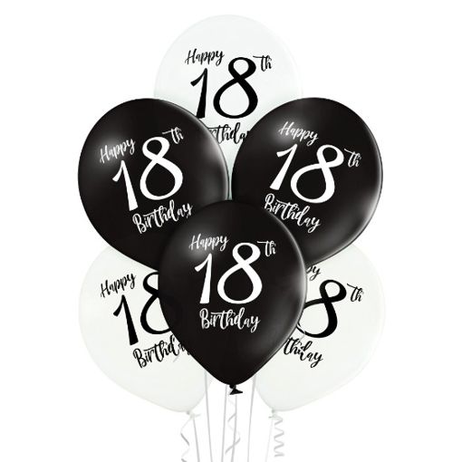 Luftballons Happy 18th Birthday, 18. Geburtstag, schwarz-weiss