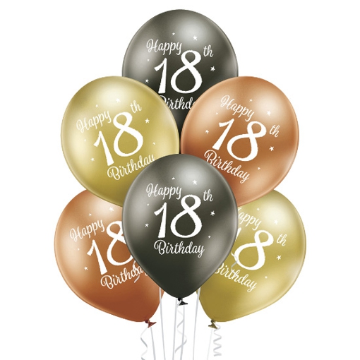 Luftballons Happy 18th Birthday, 18. Geburtstag, Gold, Anthrazit, Kupfer, Chrome