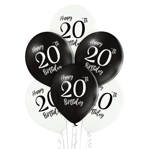 Luftballons Happy 20th Birthday, 20. Geburtstag, schwarz-weiss