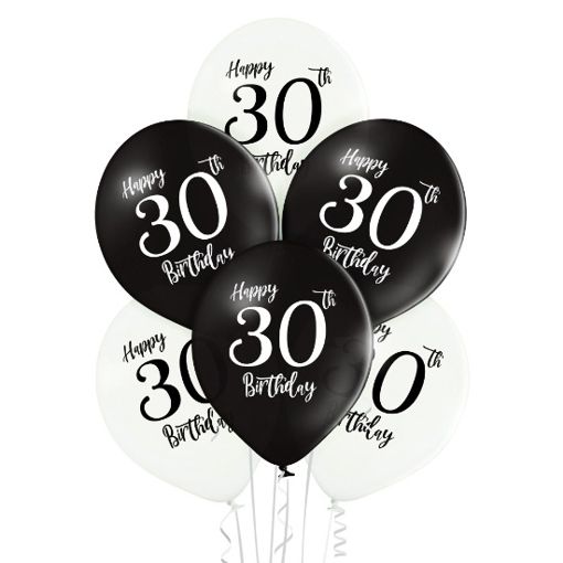 Luftballons Happy 30th Birthday, 30. Geburtstag, schwarz-weiss