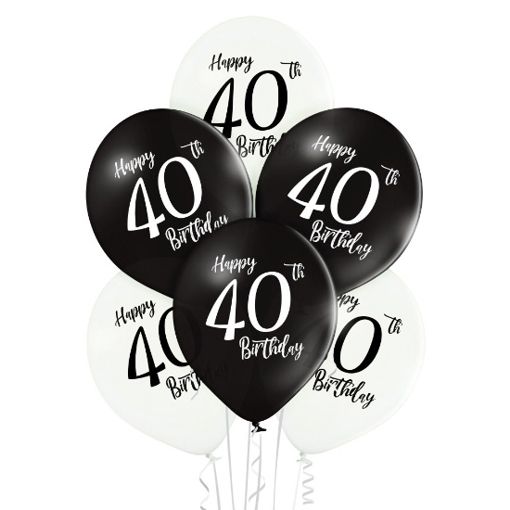Luftballons Happy 40th Birthday, 40. Geburtstag, schwarz-weiss