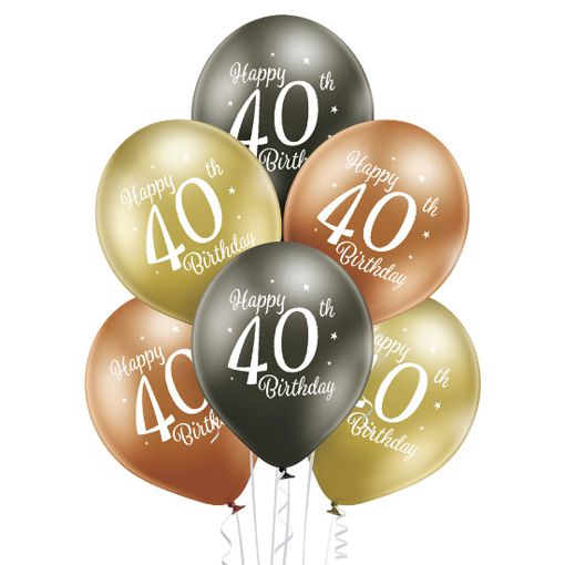 Luftballons Happy 40th Birthday, 40. Geburtstag, Gold, Anthrazit, Kupfer, Chrome