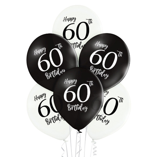 Luftballons Happy 60th Birthday, 60. Geburtstag, schwarz-weiss