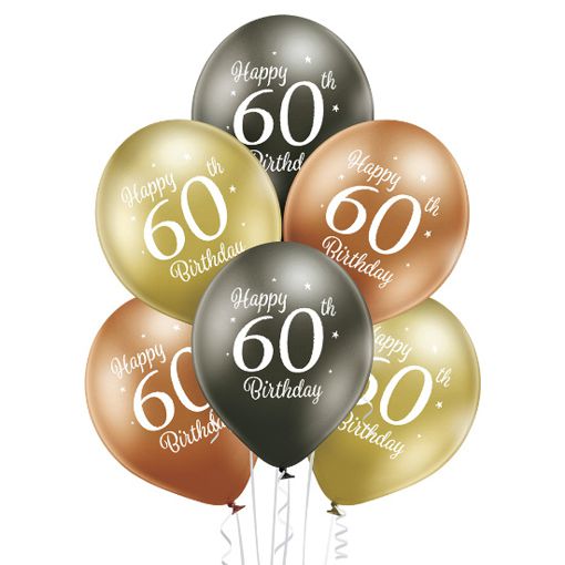 Luftballons Happy 60th Birthday, 60. Geburtstag, Gold, Anthrazit, Kupfer, Chrome