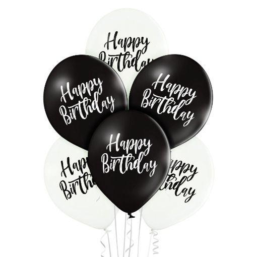 Luftballons Happy Birthday, Geburtstag, schwarz-weiss