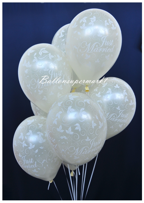 Luftballons zur Hochzeit, Just Married Hochzeitsballons in Elfenbein mit Ballongas Helium