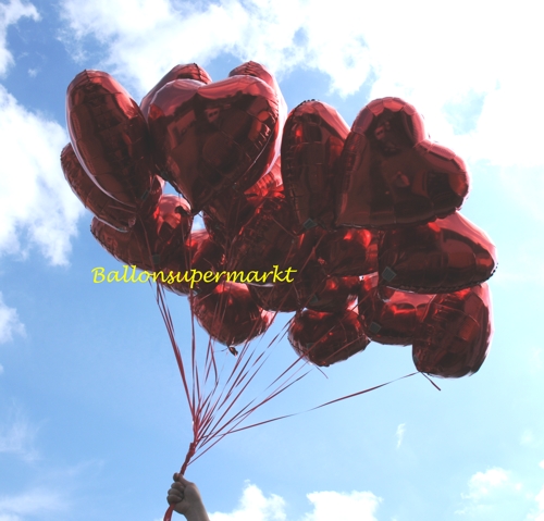 Luftballons zur Hochzeit aufsteigen lassen, rote Folienballons, Herzballons mit Ballongas Helium, Loving Hearts, Liebende Herzen