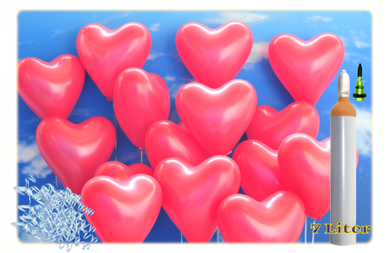 Luftballons zur Hochzeit steigen lassen, 100 Herzluftballons in Rot, 7 Liter Helium Ballongas, Komplett-Set
