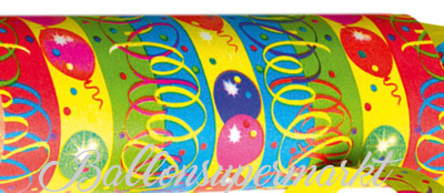 Luftschlangen Balloons and Streamers in den Farben Rot, Gelb, Grün, Blau und Hellblau.