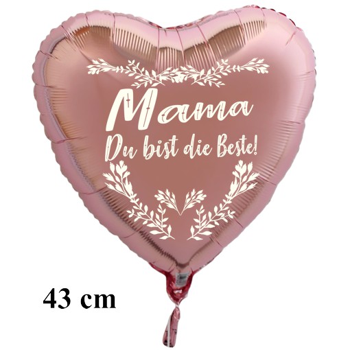 Mama du bist die Beste! Herzluftballon, Folie, rosegold, 43 cm