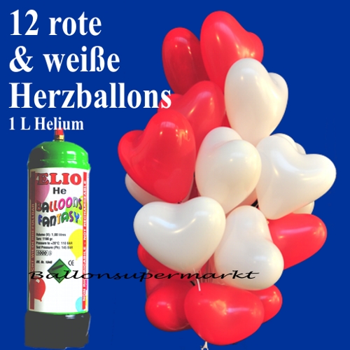 Herzballons zur Hochzeit, Helium Einweg und Luftballonherzen in Rot und Weiß