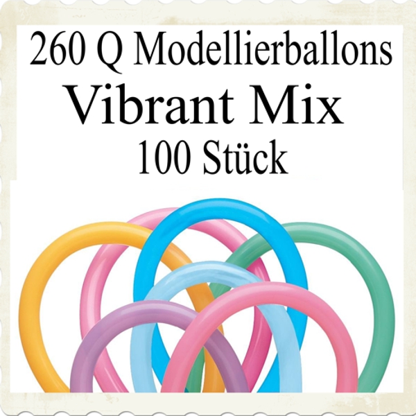 Luftballons zum Modellieren, 100 Stück Tüte von Qualatex 260 Q Modellierballons, Vibrant Mix