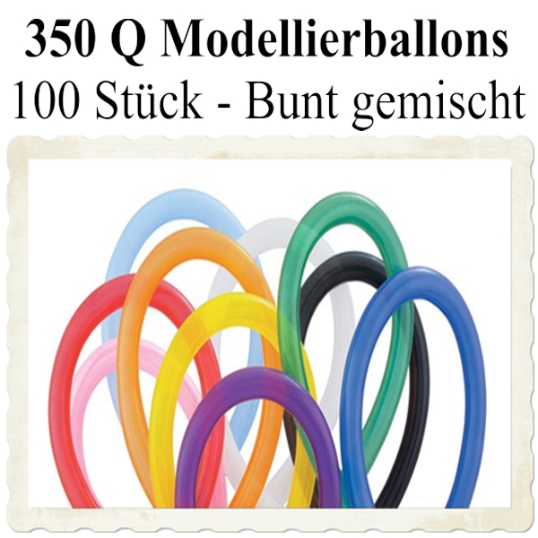 Modellierballons Qualatex, 350 Q, bunt gemischt, 100 Stück