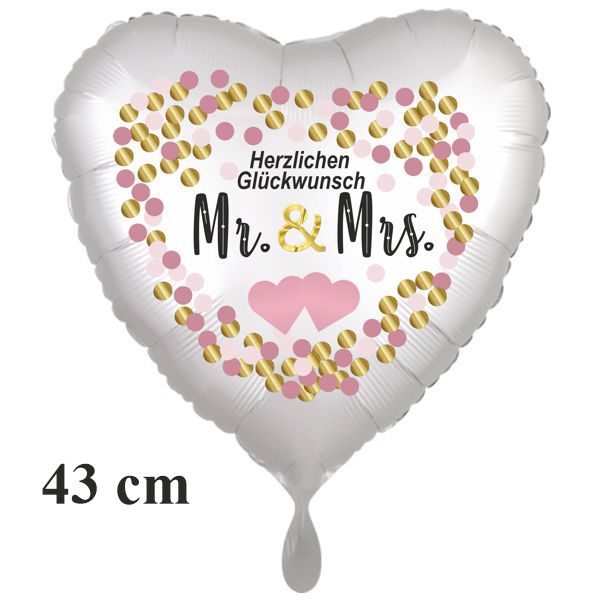 Folienballon ohne Helium: Mr. and Mrs. Herzlichen Glückwunsch, Hochzeit