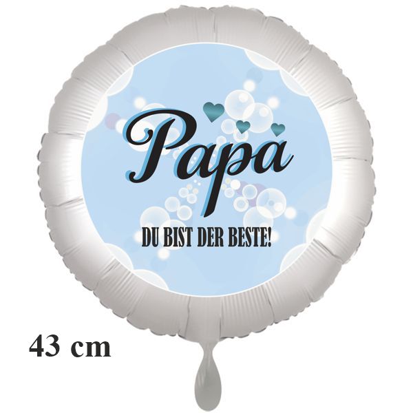 Papa DU BIST DER BESTE, runder Luftballon, 43 cm, satinweiß