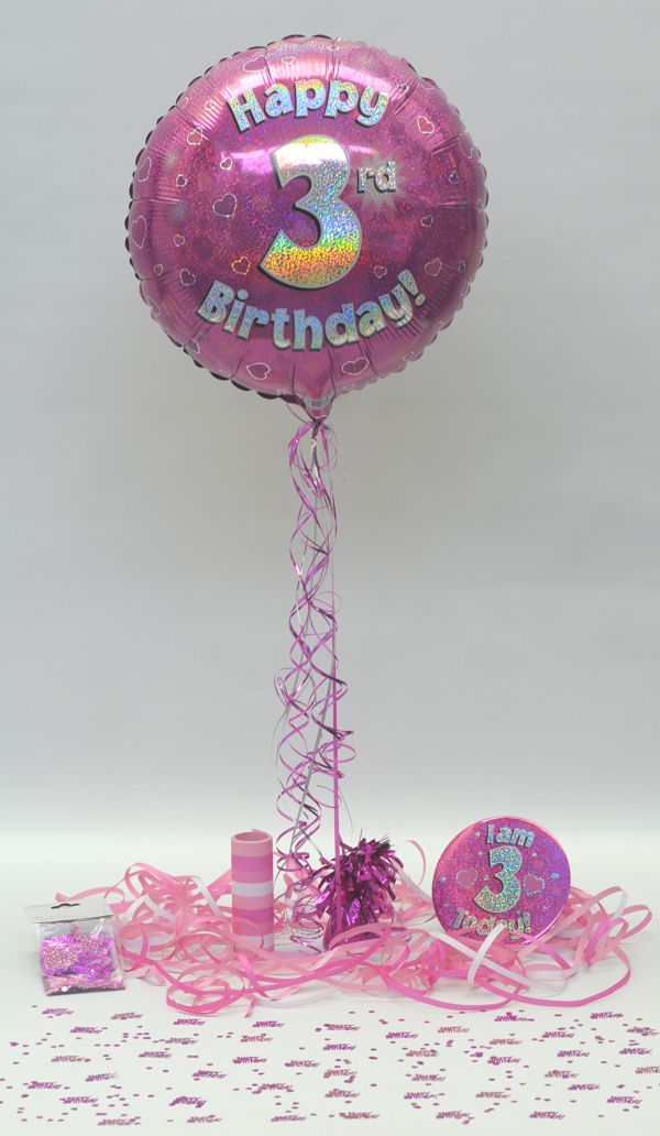 Folienballon-Geburtstag-Happy-3rd-Birthday-Pink-Luftballon-Geschenk-Dekoration-zum-3-Geburtstag