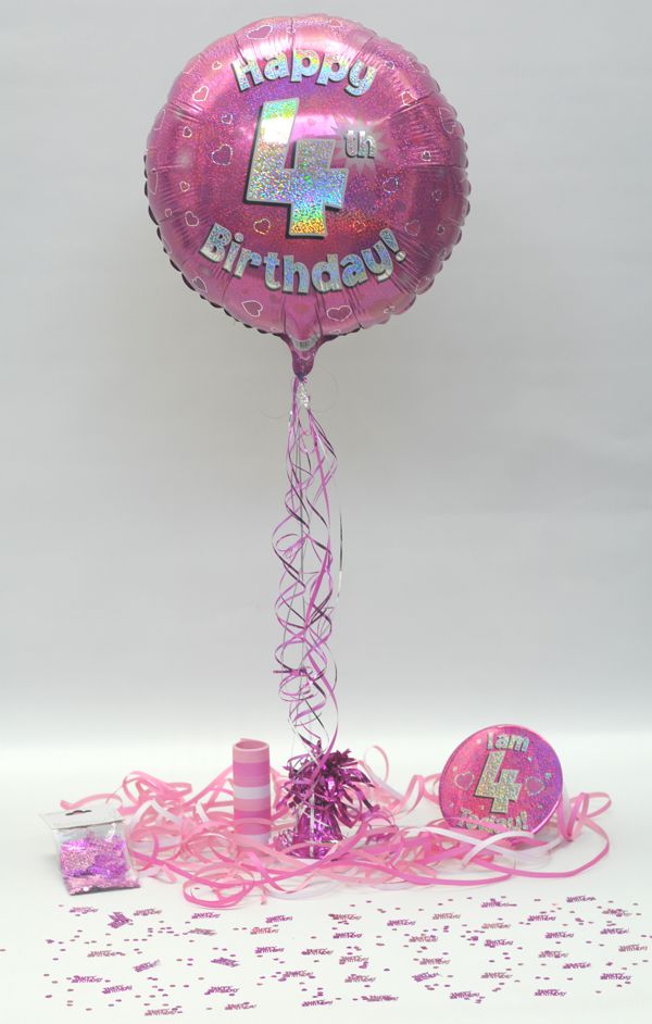 Folienballon-Geburtstag-Happy-4th-Birthday-Pink-Luftballon-Geschenk-Dekoration-zum-4-Geburtstag