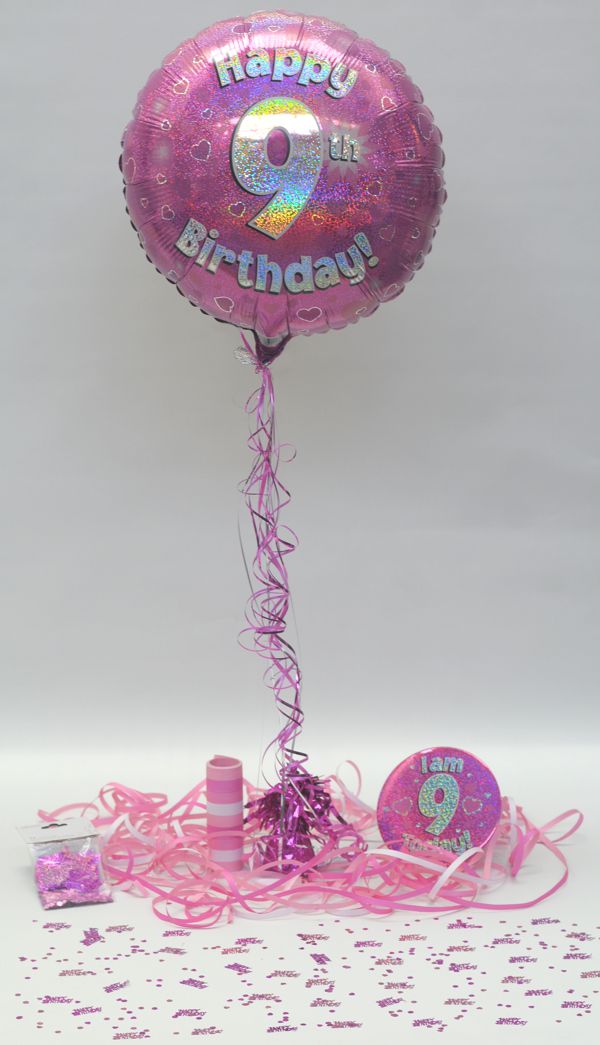 Folienballon-Geburtstag-Happy-9th-Birthday-Pink-Luftballon-Geschenk-Dekoration-zum-9-Geburtstag