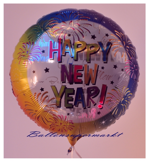 Silvester Luftballon, Silvester Dekoration, Ballon Happy New Year Rainbow mit Ballongas