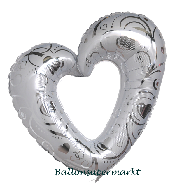 Riesen-Herzluftballon aus Folie, Hearts and Filigree weiß