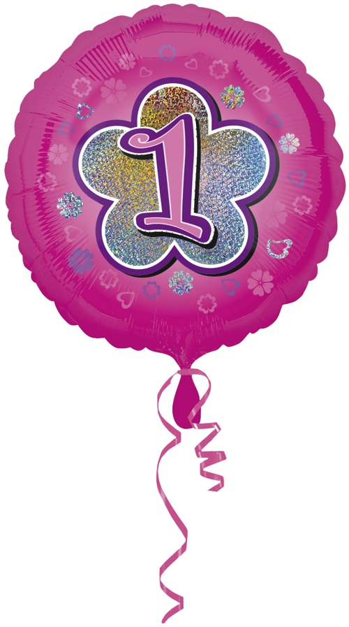 Luftballon zum 1. Geburtstag, rosa Rundballon mit Ballongas Helium