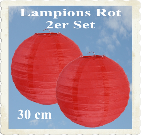 Rote Lampions, 2 Stück, 30 cm
