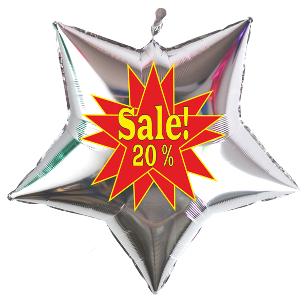 sale-20-prozent-silberner-Sternballon-aus-Folie-zur-Geschaeftsaktion-Werbeaktion-Sales