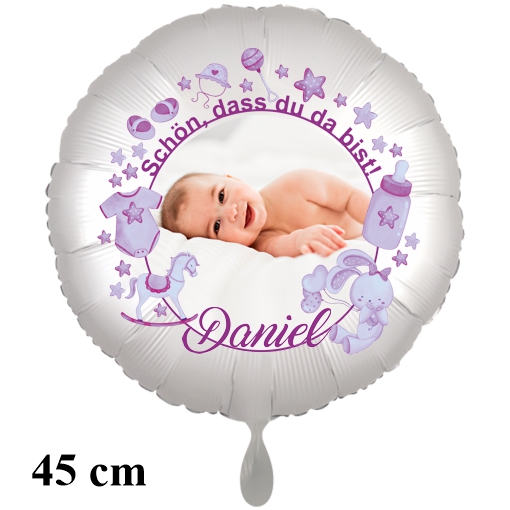 Fotoballon Schön, dass du da bist, Baby Boy, 45 cm rund