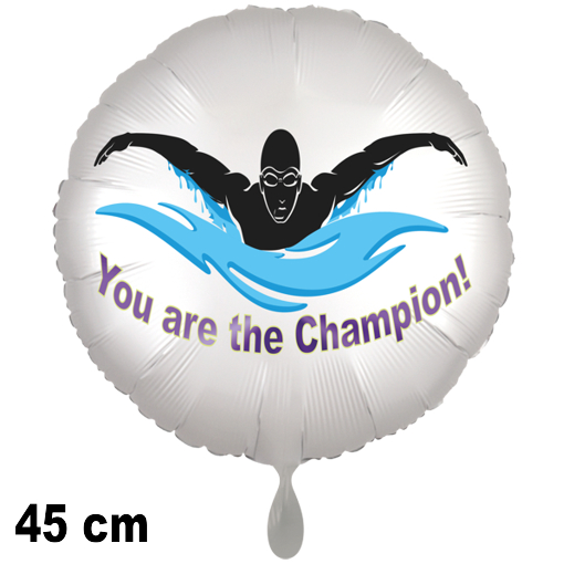 Schwimmen. Sport, You are the Champion! Rundluftballon satinweiss, 45 cm, inklusive Helium
