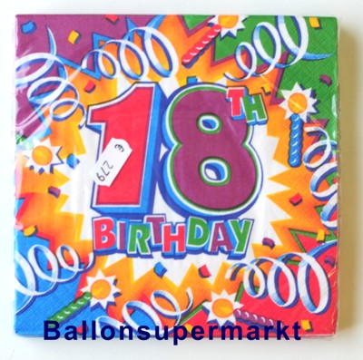 Servietten zum 18. Geburtstag, Tischdekoration Servietten zum 18. Geburtstag, Tischdekoration