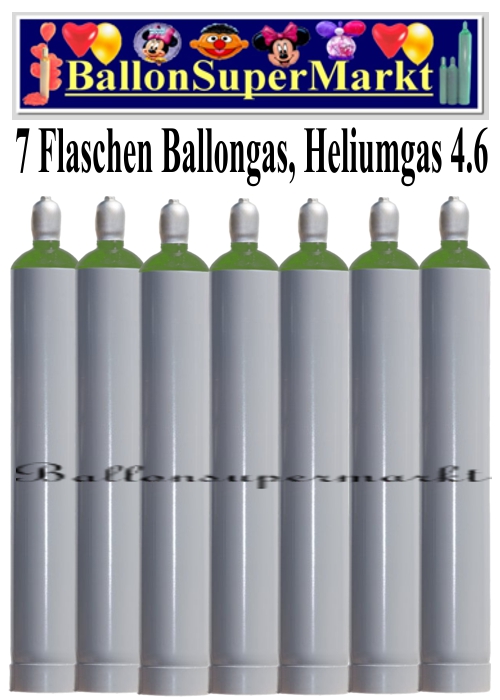 Sieben Flaschen Ballongas, 50 Liter, Helium 4.6, Ballonsupermarkt-Lieferservice NRW