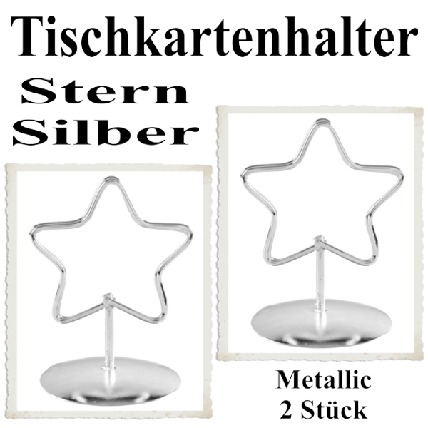 Silberne Tischkartenhalter, Namenskartenhalter, Sterne in Weiß