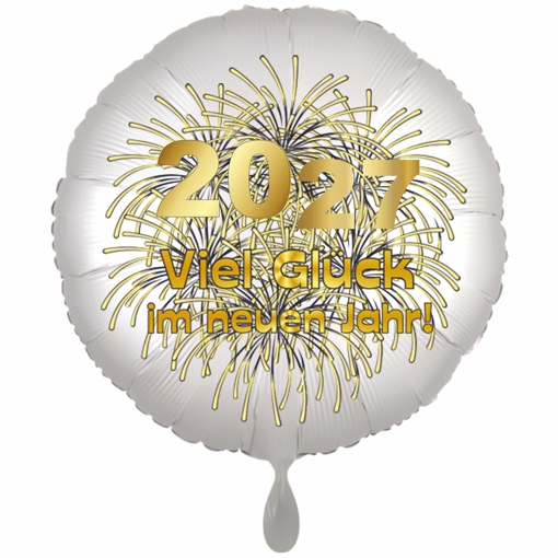 Silvester Luftballon 2027 "Viel Glück im neuen Jahr", Satin de Luxe, weiß, 45 cm Silvester Luftballon 2027 "Viel Glück im neuen Jahr", Satin de Luxe, weiß, 70 cm