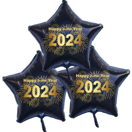 Dekoration zu Silvester Silvester-Luftballons-Bouquet-3-2024-Feuerwerk-schwarz-gold-mit-Ballongas