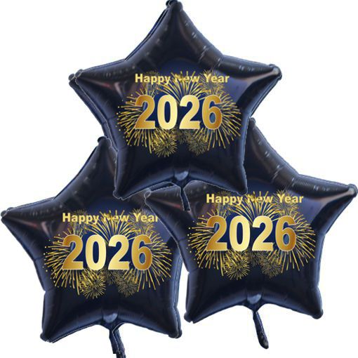 Dekoration zu Silvester Silvester-Luftballons-Bouquet-3-2026-Feuerwerk-schwarz-gold-mit-Ballongas